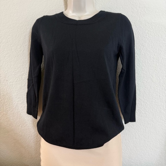 J. Crew Sweaters - NEW J.Crew Black Fitted Crewneck 3/4 sleeves Sweater 100% Merino Wool Size XS